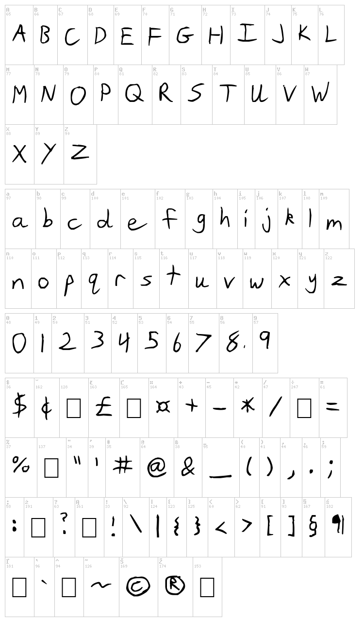 Slim Jim font map
